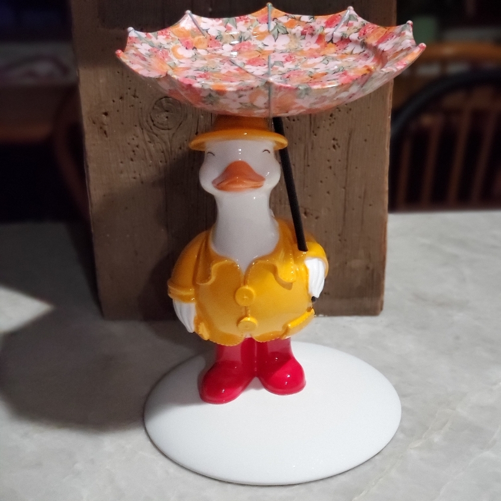 Colorful Yellow and Red Umbrella Duck and Umbrella Accent Decor Candle Holder
